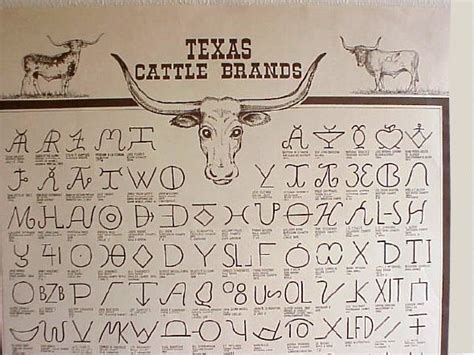 Among them are the "Hogeye," "Fishtail," "Milliron," "Buzzard on a rail," "Coon on . . Famous texas cattle brands